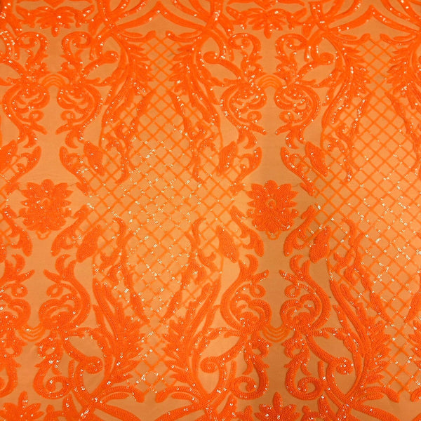 Orange Luna Stretch Sequins Lace Fabric