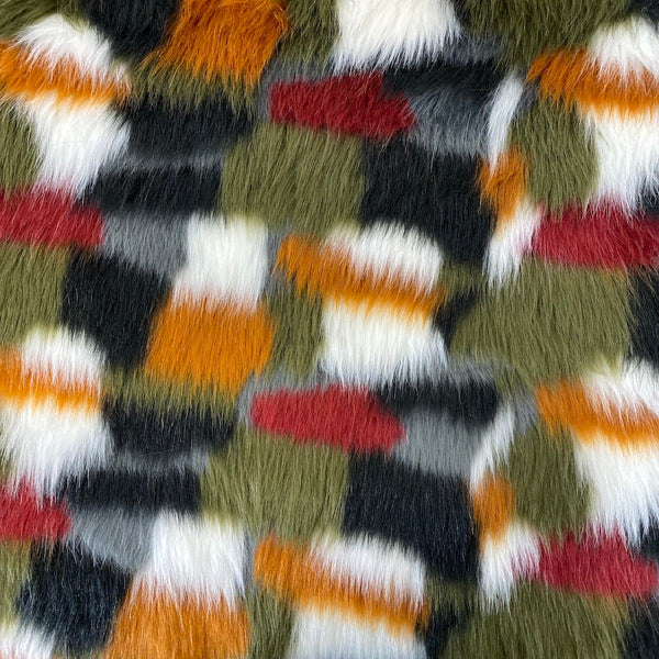 Multicolor Patchwork Faux Fur Fabric