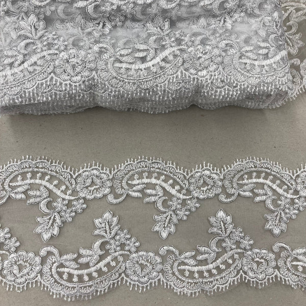 Corded Double Sided Lace Trimming Embroidered on 100% Polyester Net Mesh | Lace USA - 95375W/2