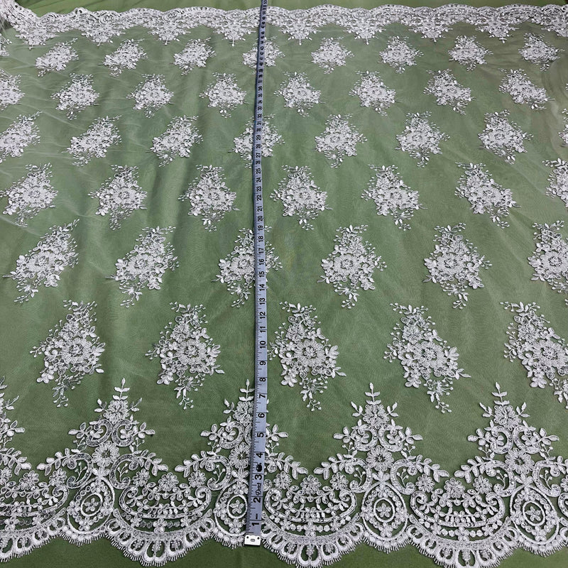 Beaded & Corded Lace Fabric Embroidered on 100% Polyester Net Mesh | Lace USA - 97019W-HB