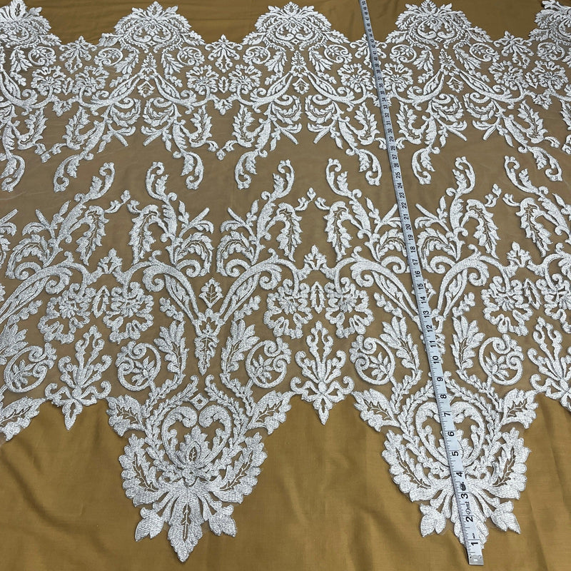 Corded Bridal Lace Fabric Embroidered on 100% Polyester Net Mesh | Lace USA - 96996W