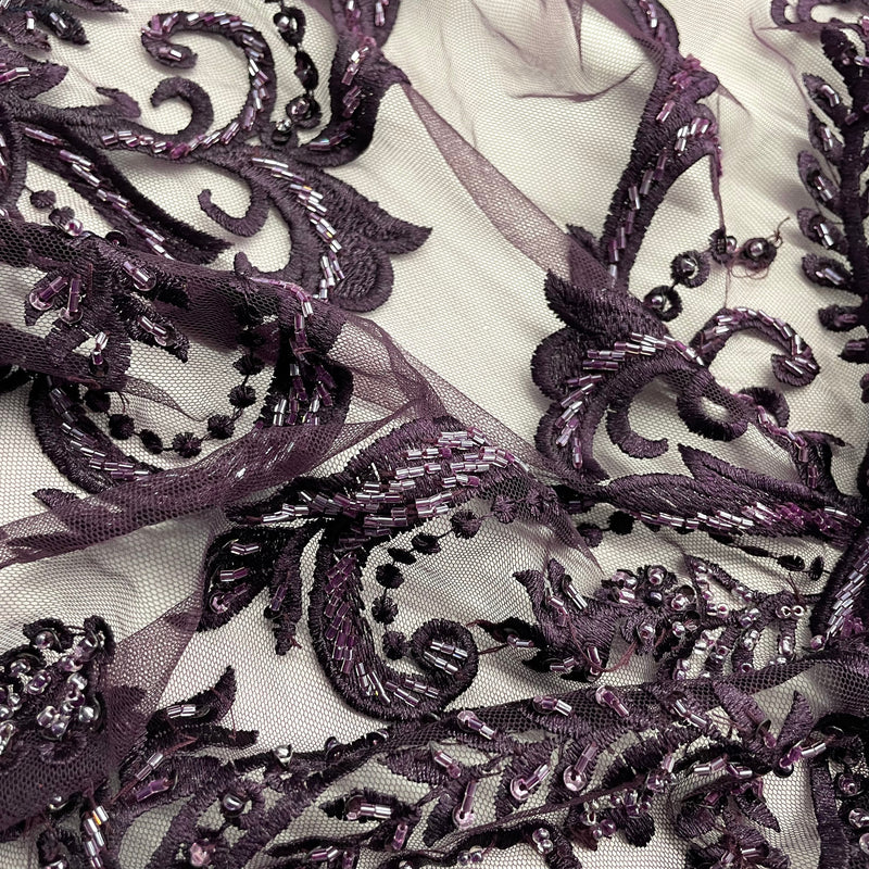 Beaded Lace Fabric Embroidered on 100% Polyester Net Mesh | Lace USA - GD-9117