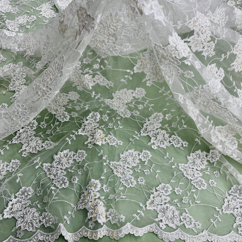 Beaded & Corded Lace Fabric Embroidered on 100% Polyester Net Mesh | Spandex Palace