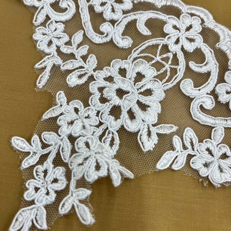 Corded Lace Trimming Embroidered on 100% Polyester Net Mesh | Lace USA - 96216W