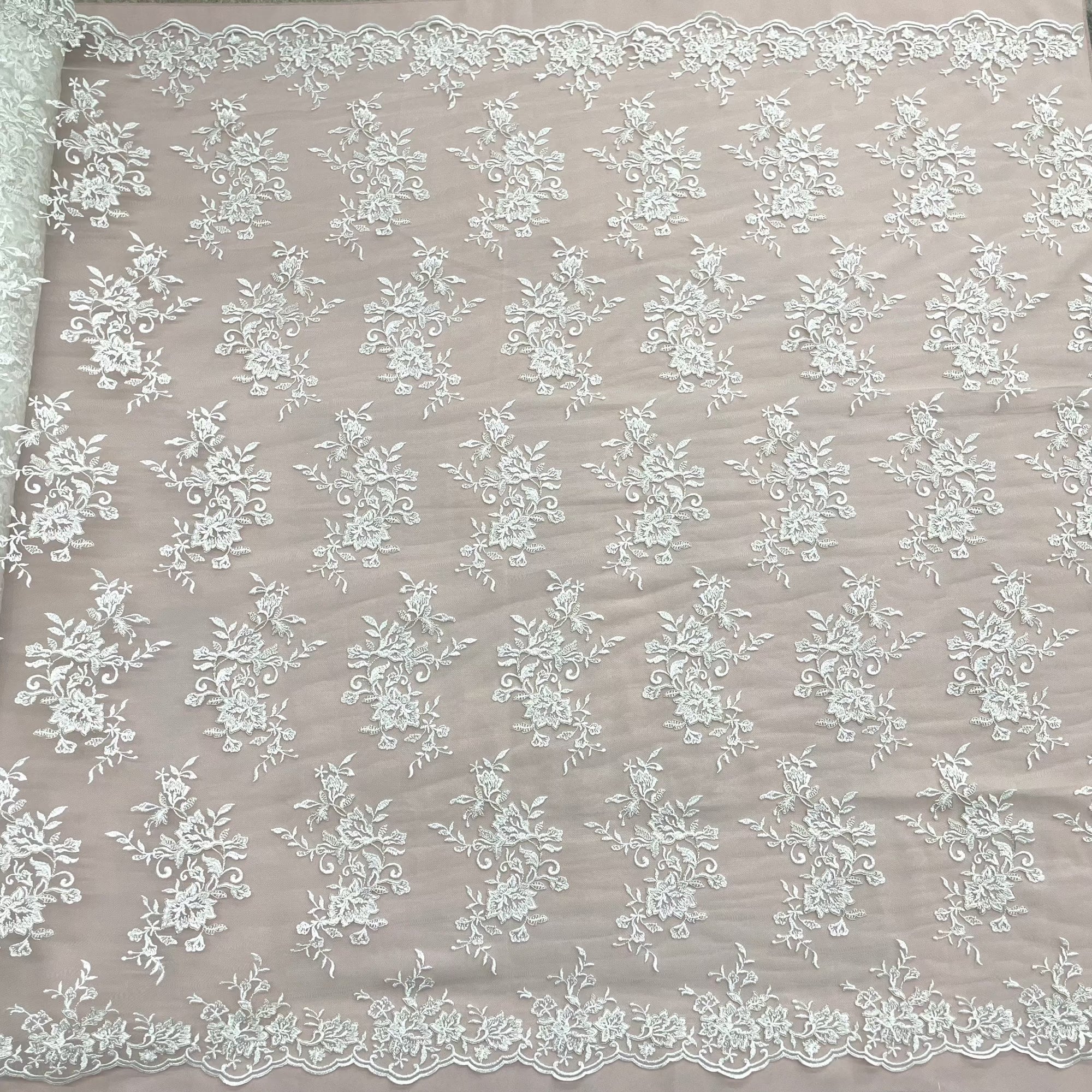 Corded Bridal Lace Fabric Embroidered on 100% Polyester Net Mesh | Lace USA - 97154W
