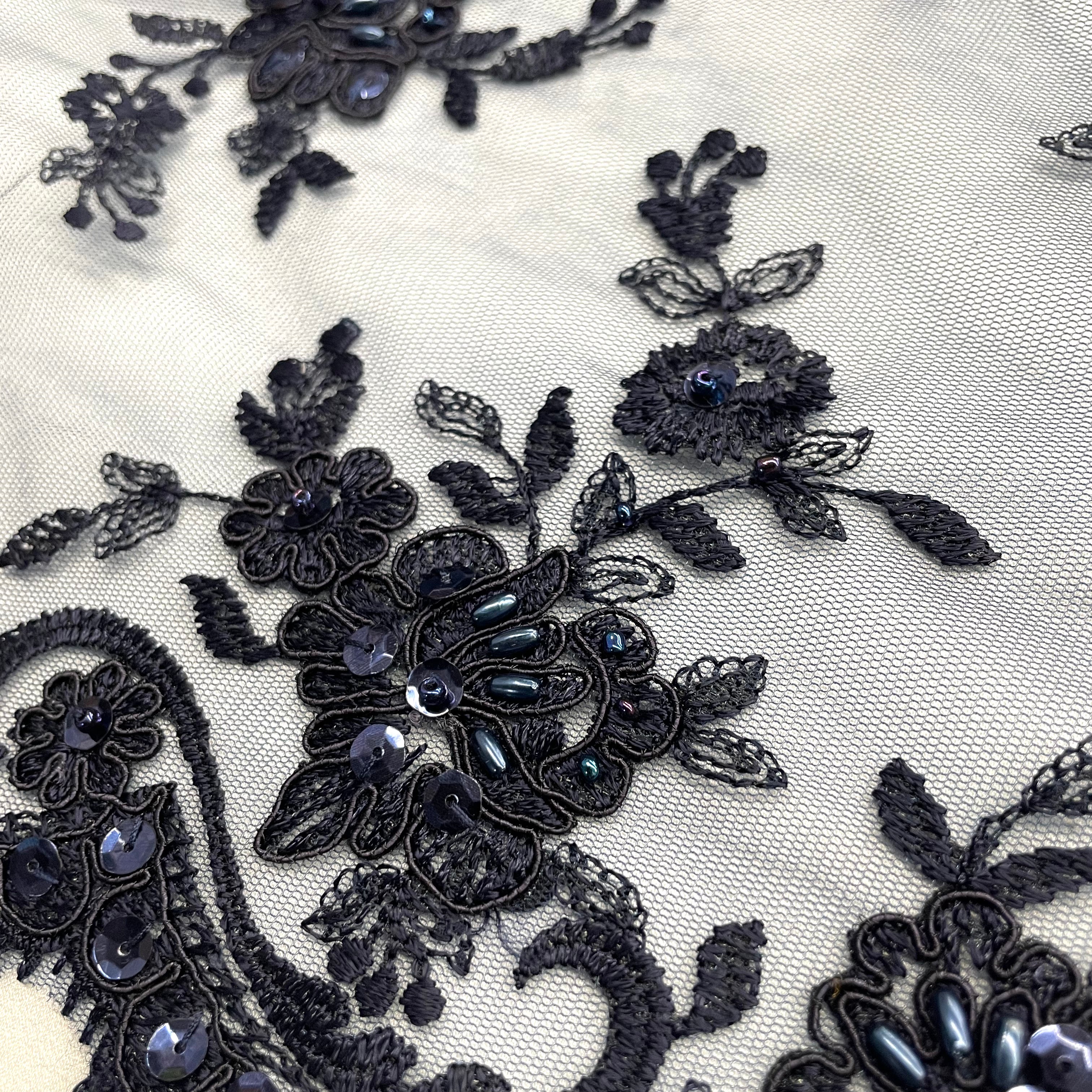 Beaded & Corded Bridal Fabric Lace Embroidered on 100% Polyester Net Mesh | Lace USA - 96517W-BP