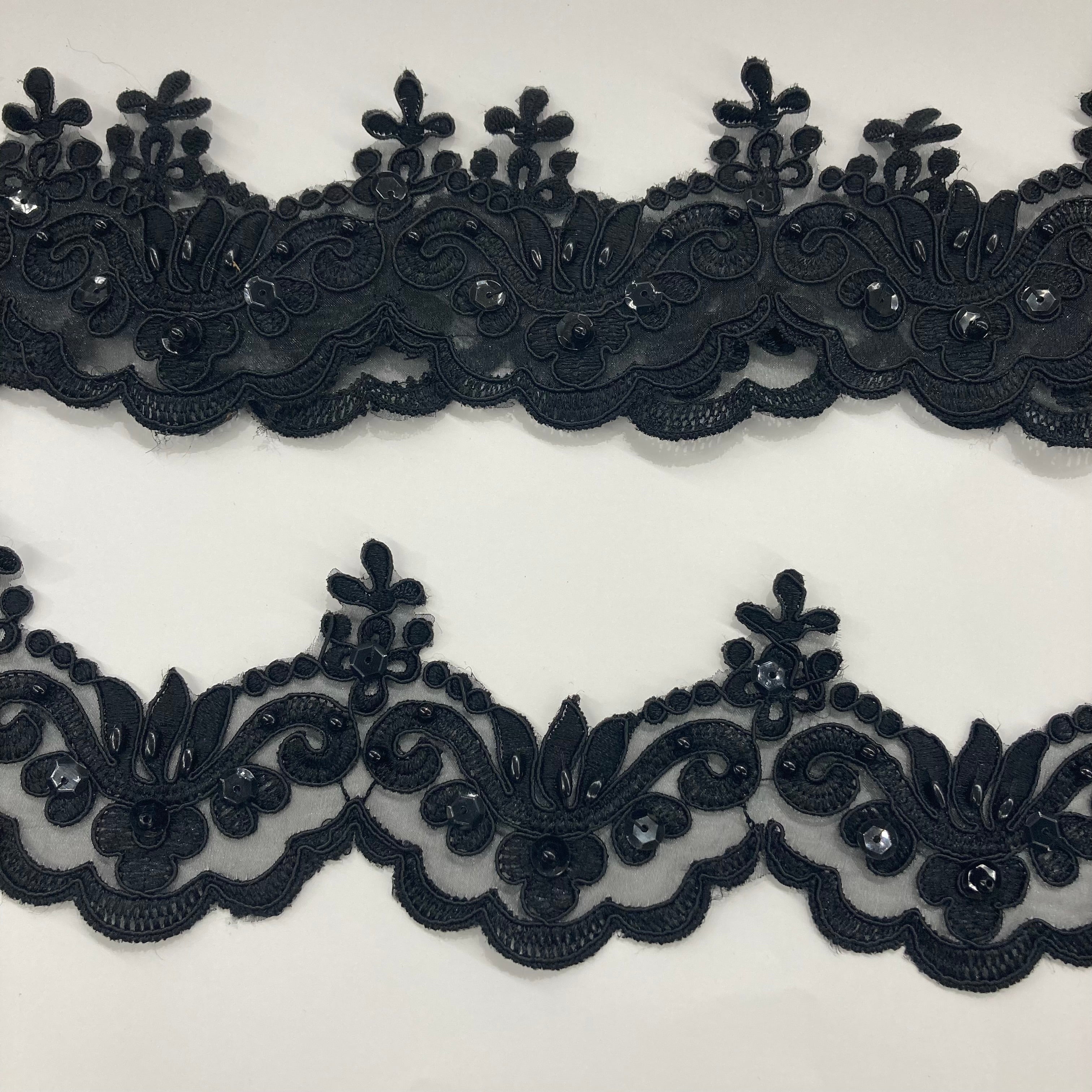 Beaded & Corded Lace Trimming Embroidered on 100% Polyester Organza | Lace USA - KZ-34