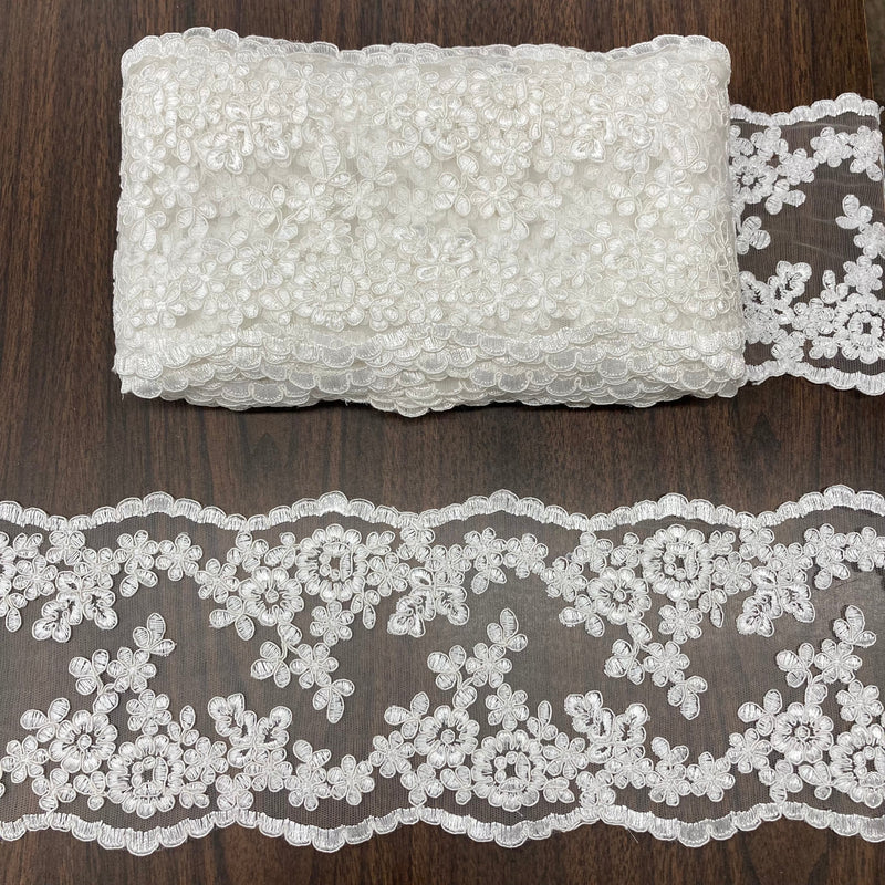 Corded Double Sided Lace Trimming Embroidered on 100% Polyester Net Mesh | Lace USA - 97121W/2