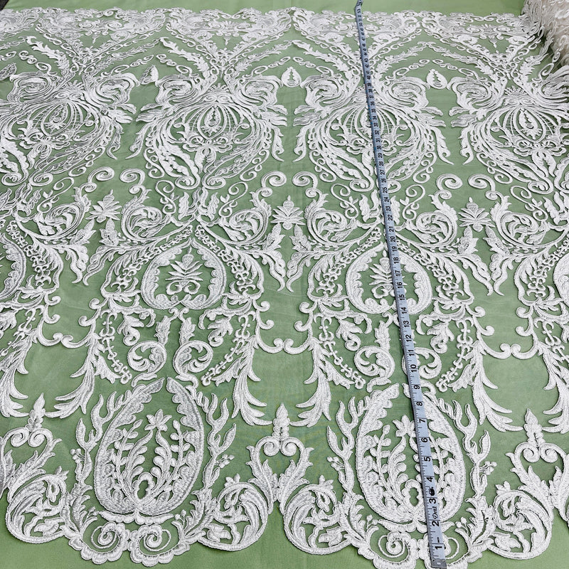 Corded Bridal Lace Fabric Embroidered on 100% Polyester Net Mesh | Lace USA - 97087W