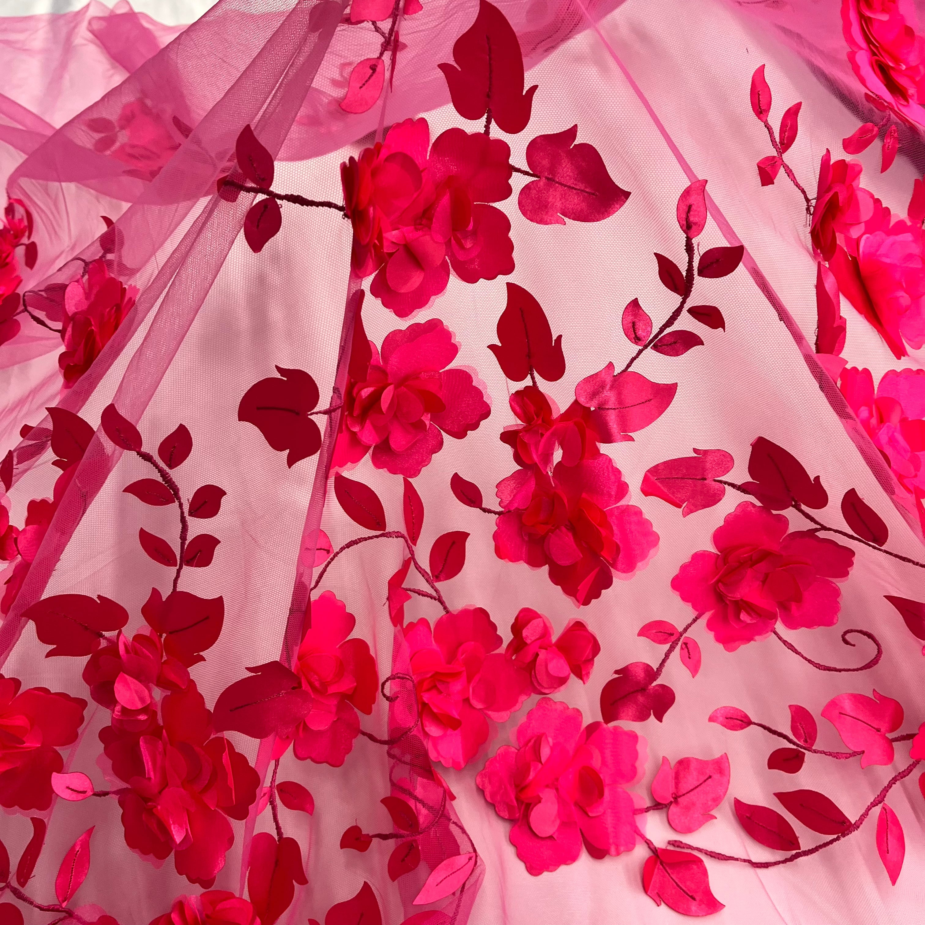 3D Floral Lace Fabric Embroidered on 100% Polyester Soft Tulle Net Mesh | Lace USA - GD-010