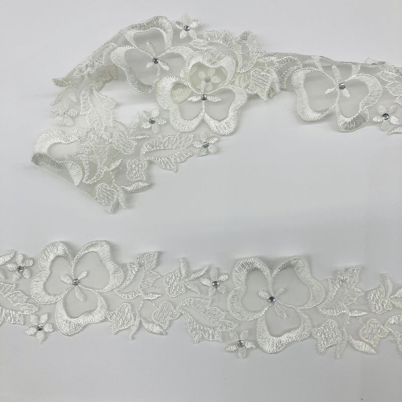 Beaded Lace Trimming Embroidered on 100% Polyester Organza | Lace USA - 21333N-RS