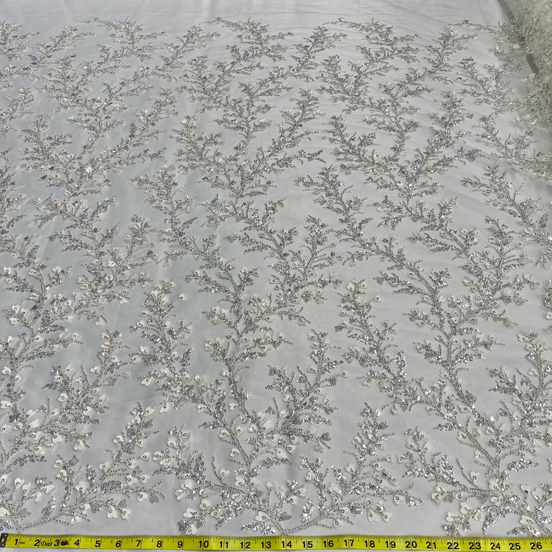 Beaded 3D Floral Lace Fabric Embroidered on 100% Polyester Net Mesh | Lace USA - GD-70