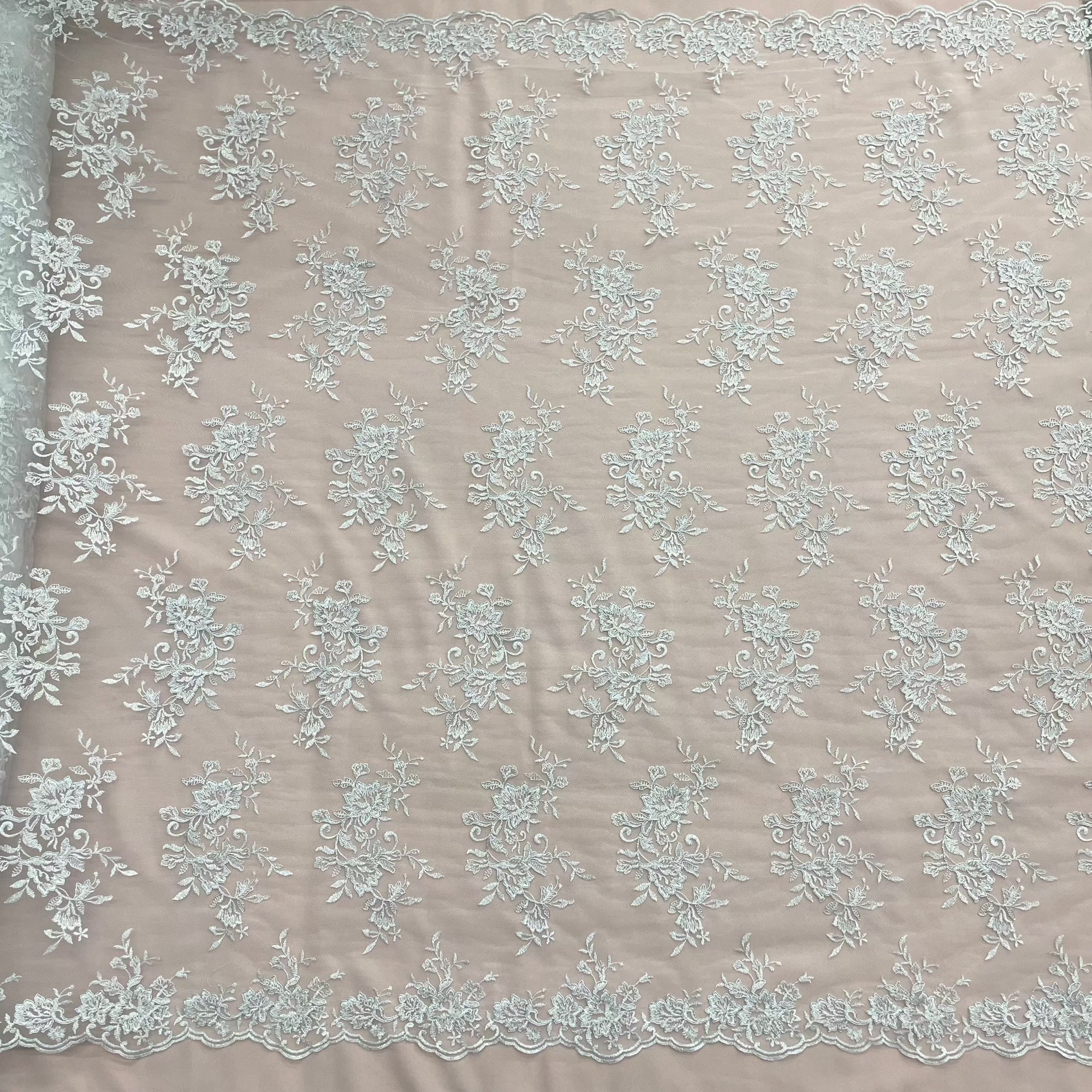 Corded Floral Lace Fabric with Scalloped Edges – Bridal & Dress Lace | Lace USA - 97154W