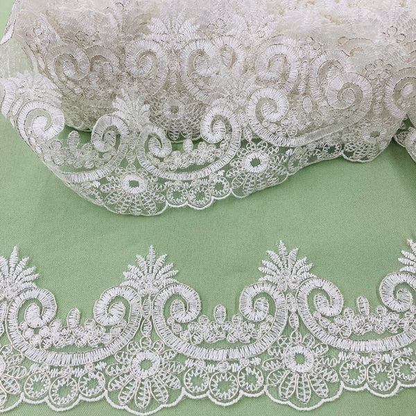 Corded Lace Trimming Embroidered on 100% Polyester Net Mesh | Lace USA - 97120W