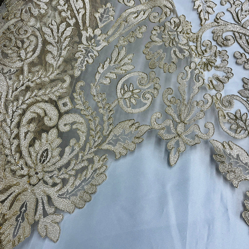 Corded Bridal Lace Fabric Embroidered on 100% Polyester Net Mesh | Lace USA - 96996W