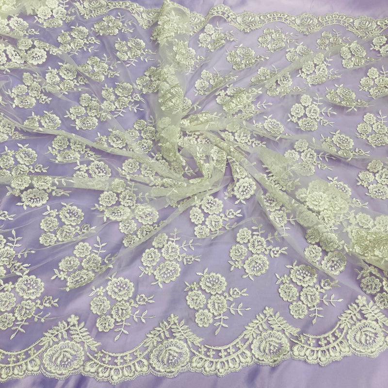 Corded Bridal Lace Fabric Embroidered on 100% Polyester Net Mesh | Lace USA - 95412W