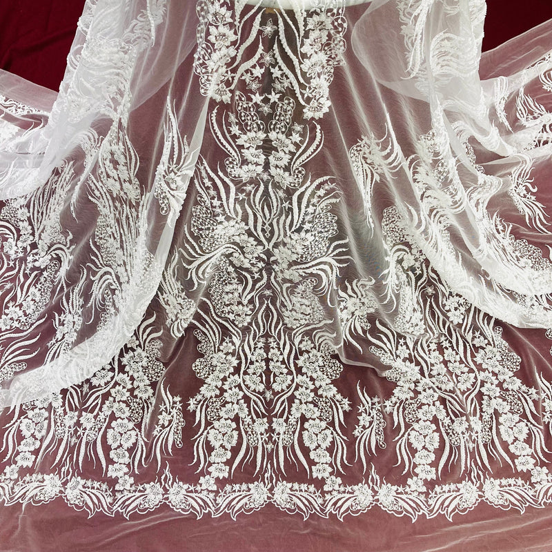 Beaded Lace Fabric Embroidered on 100% Polyester Net Mesh | Lace USA - GD-13276