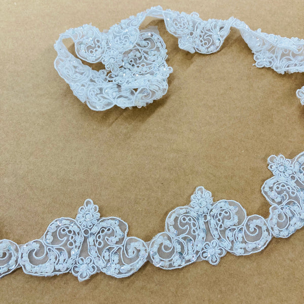 Beaded & Corded Lace Trimming Embroidered on 100% Polyester Organza | Lace USA - 96947N-BP