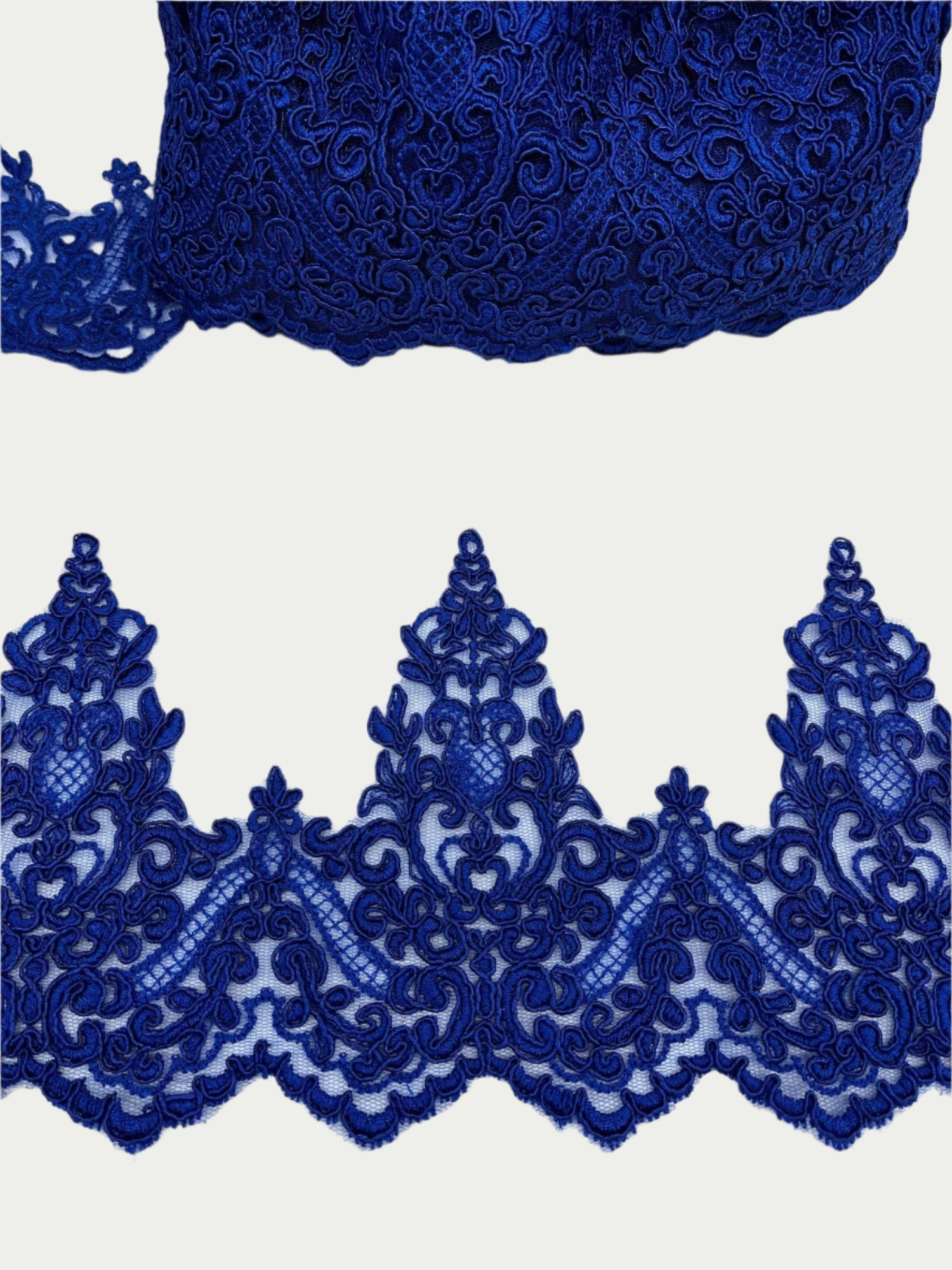 Corded Lace Trimming Embroidered on 100% Polyester Net Mesh | Spandex Palace