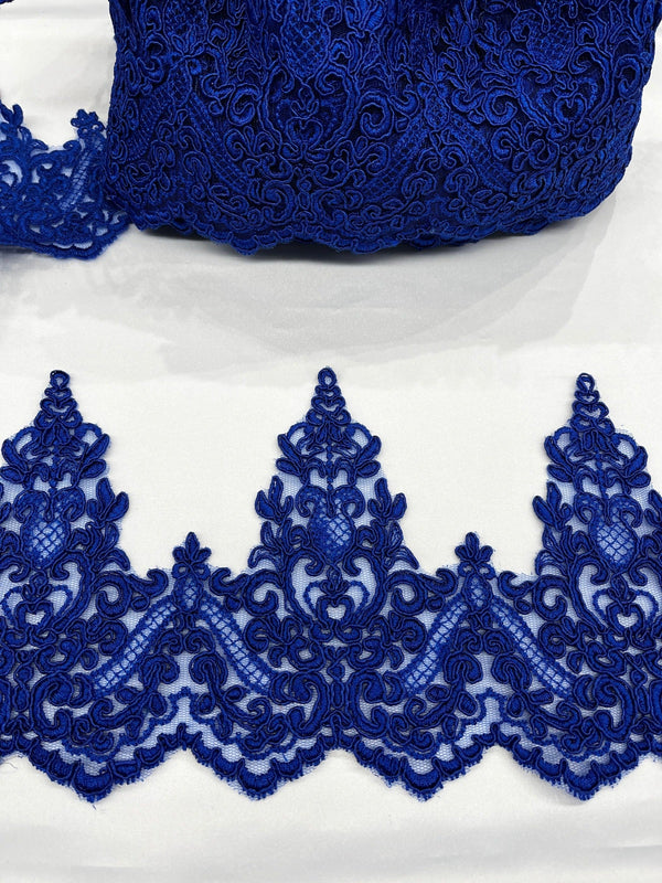 Corded Lace Trimming Embroidered on 100% Polyester Net Mesh | Spandex Palace