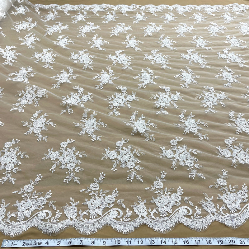 Beaded & Corded Bridal Fabric Lace Embroidered on 100% Polyester Net Mesh | Lace USA - 96517W-HB