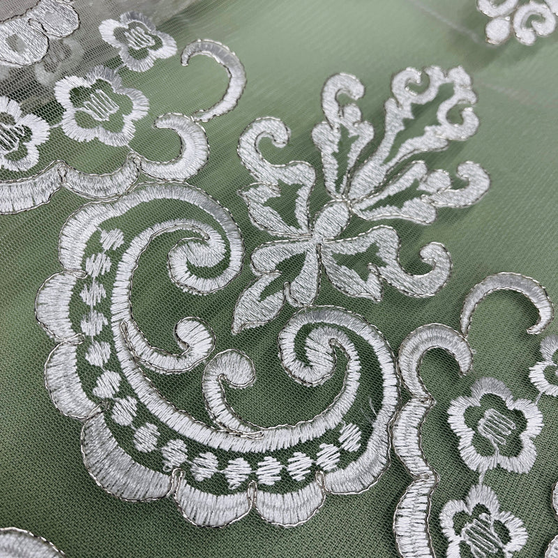 Corded Bridal Lace Fabric Embroidered on 100% Polyester Net Mesh | Lace USA - 97068W