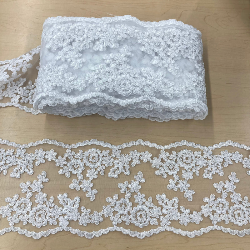 Corded Double Sided Lace Trimming Embroidered on 100% Polyester Net Mesh | Lace USA - 97121W/2