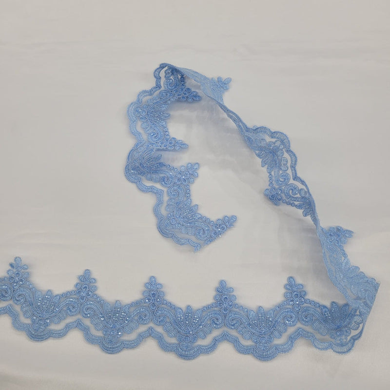 Beaded & Corded Lace Trimming Embroidered on 100% Polyester Net Mesh | Lace USA - KZ-34W-HB