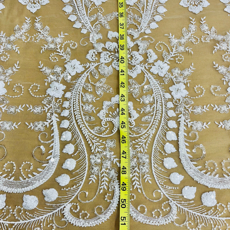 Beaded Lace Fabric Embroidered on 100% Polyester Net Mesh | Lace USA - GD-220702