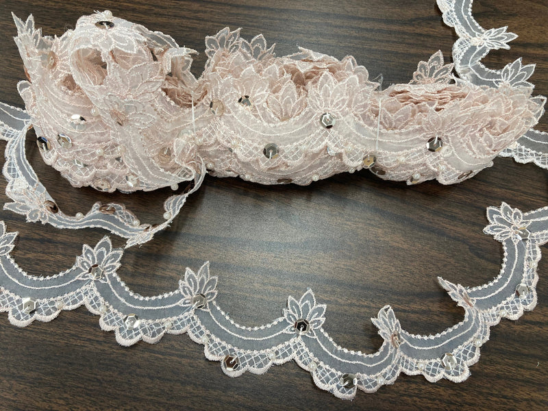 Beaded Lace Trimming Embroidered on 100% Polyester Organza | Lace USA - KZ-22