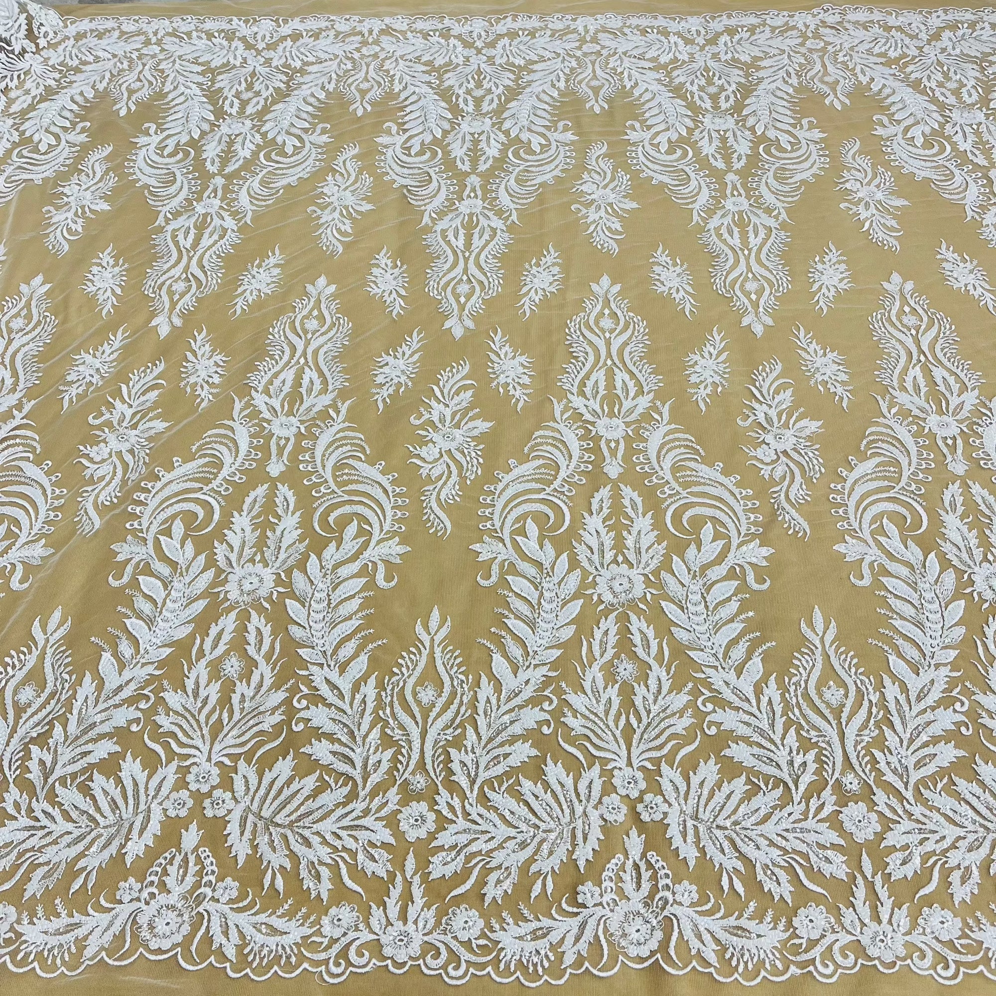 Beaded & Sequined Lace Fabric Embroidered on 100% Polyester Net Mesh | Lace USA - GD-13322