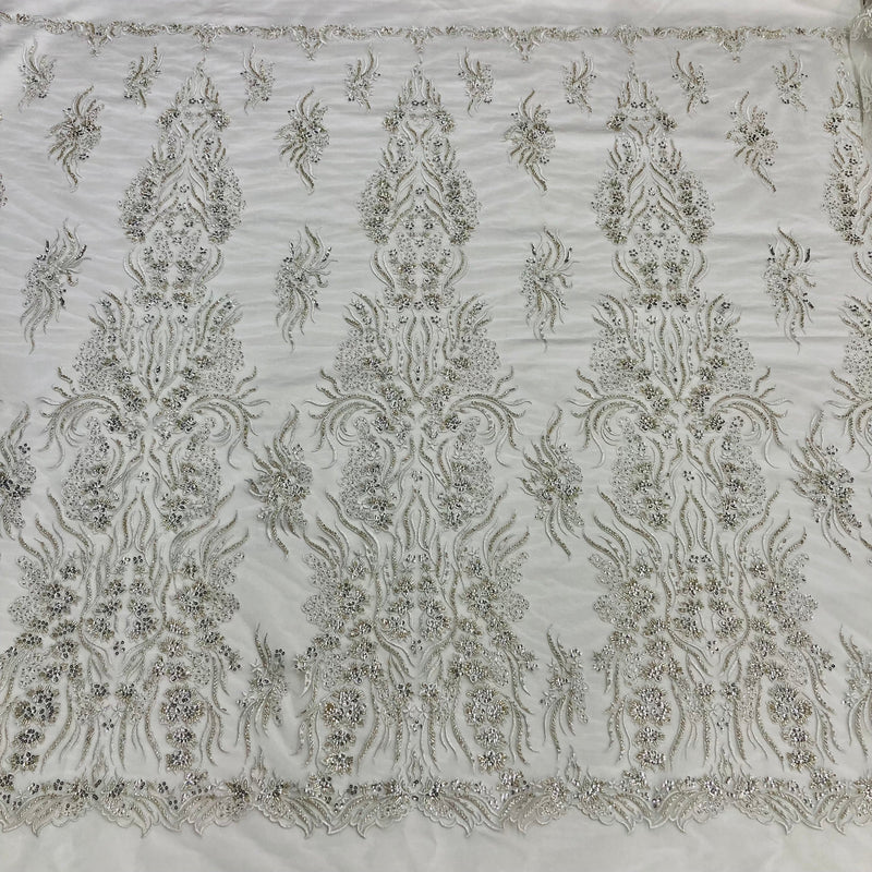 Beaded Lace Fabric Embroidered on 100% Polyester Net Mesh | Lace USA - GD-13276