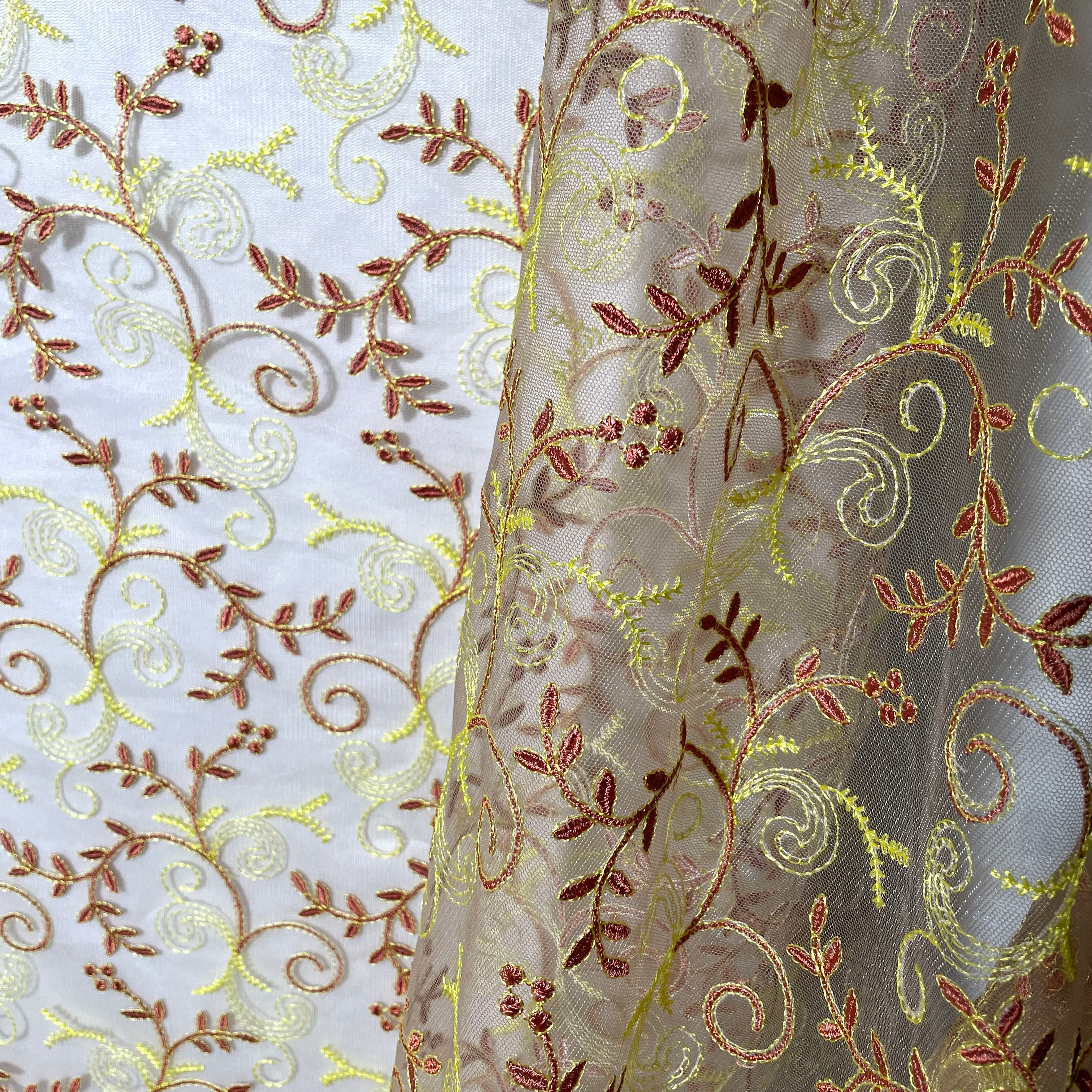 Lace Fabric Embroidered on 100% Polyester Net Mesh | Lace USA - 42097W