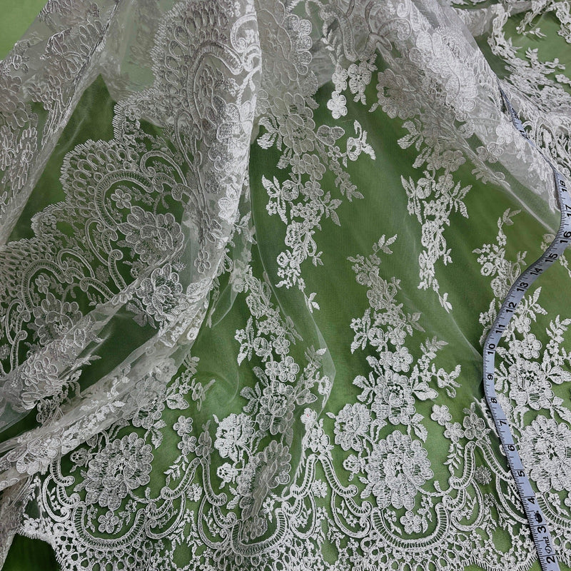 Corded Bridal Lace Fabric Embroidered on 100% Polyester Net Mesh | Lace USA - 96874W