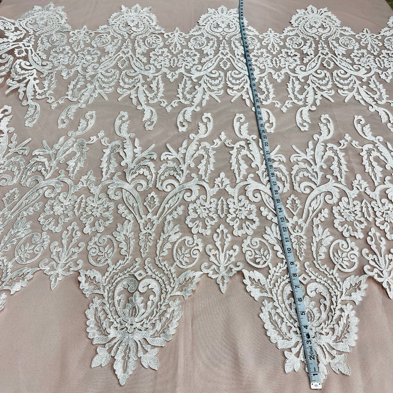 Corded Bridal Lace Fabric Embroidered on 100% Polyester Net Mesh | Lace USA - 96996W