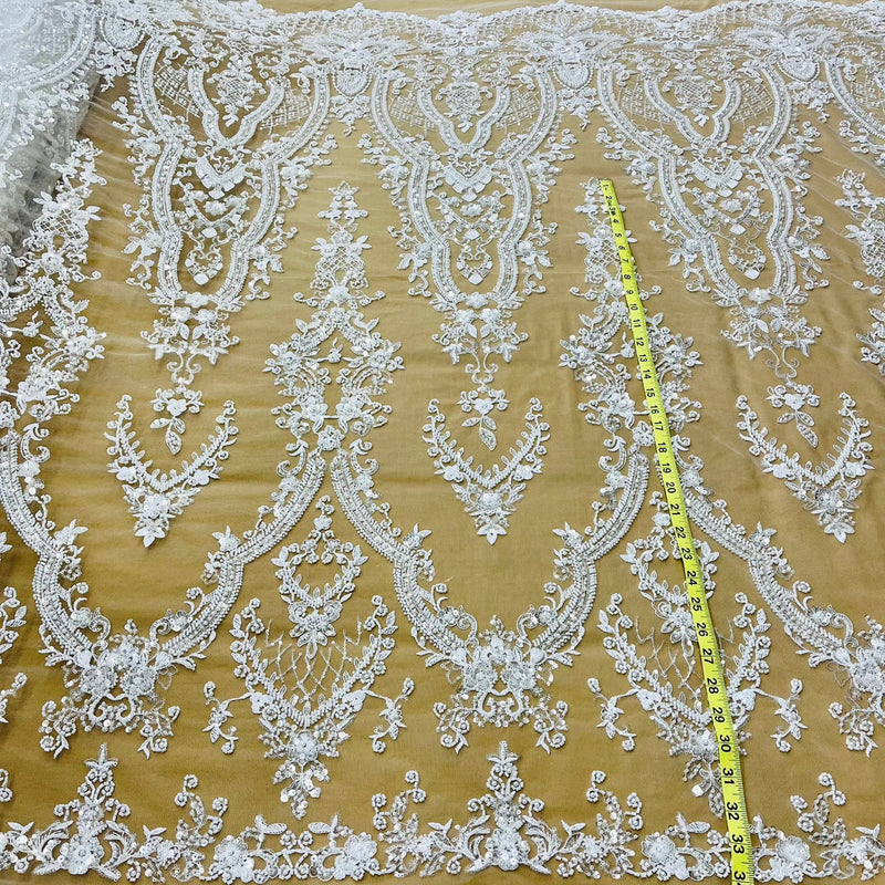 Beaded Lace Fabric Embroidered on 100% Polyester Net Mesh | Lace USA - GD-227239