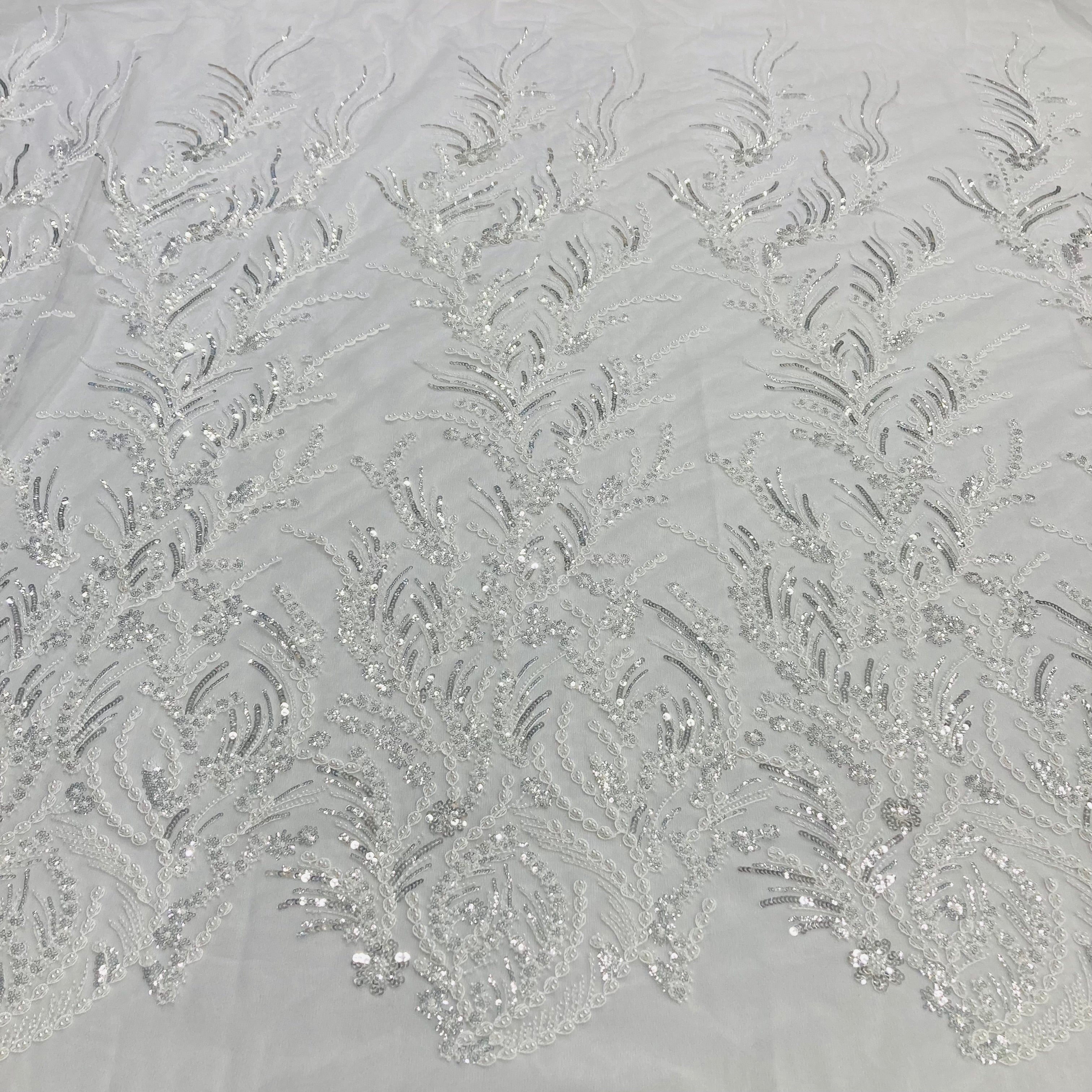 Beaded Lace Fabric Embroidered on 100% Polyester Net Mesh | Lace USA - GD-210904