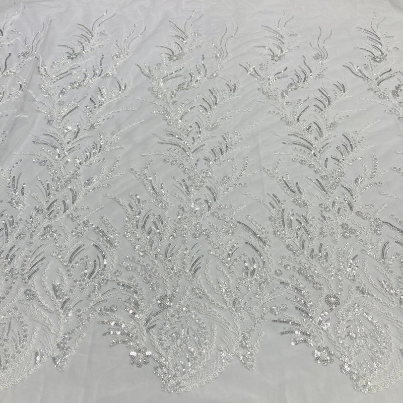 Beaded Lace Fabric Embroidered on 100% Polyester Net Mesh | Lace USA - GD-210904