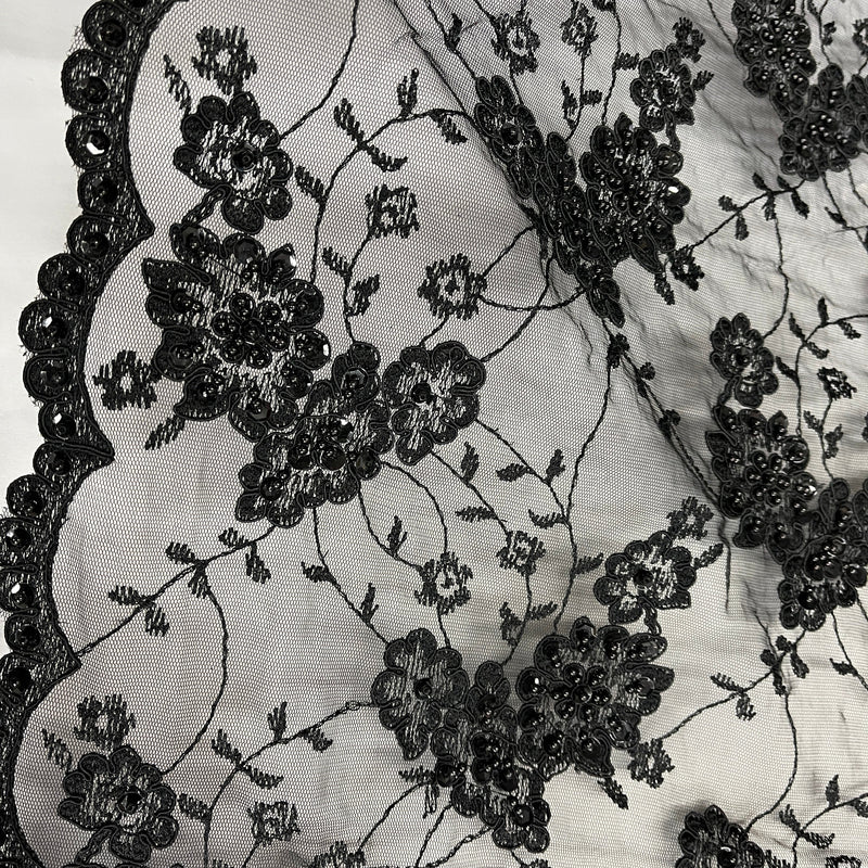 Beaded & Corded Lace Fabric Embroidered on 100% Polyester Net Mesh | Spandex Palace