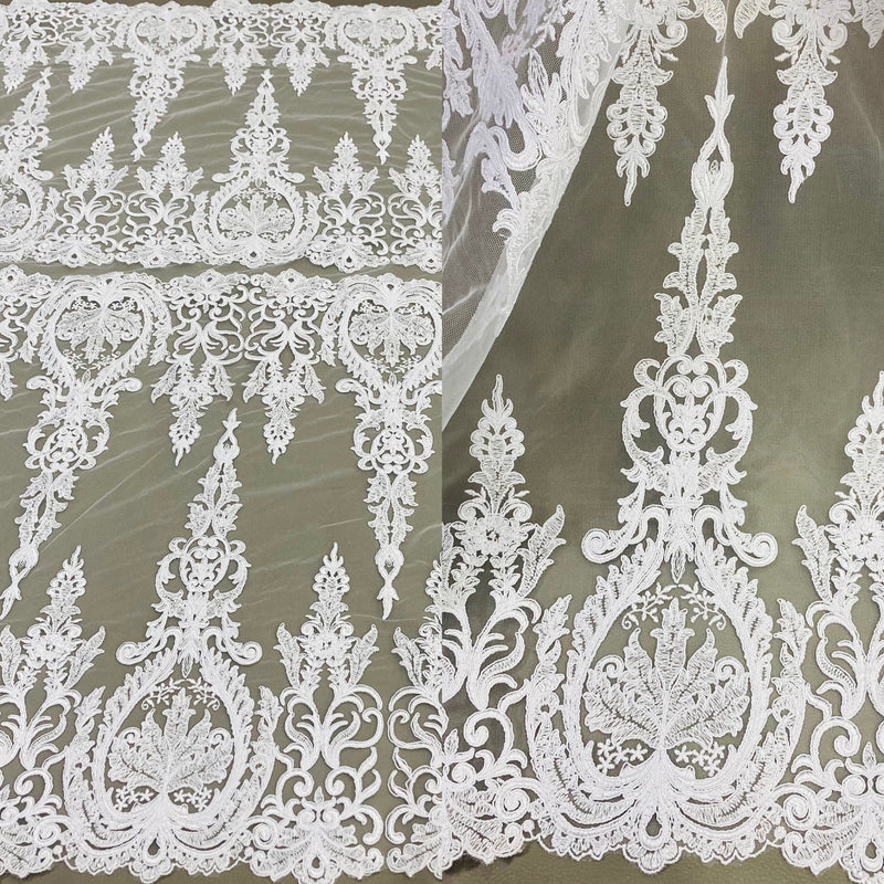 Corded Bridal Lace Fabric Embroidered on 100% Polyester Net Mesh || Spandex Palace