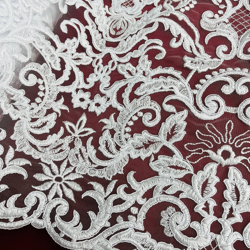 Corded Bridal Lace Fabric Embroidered on 100% Polyester Net Mesh | Lace USA - 96997W