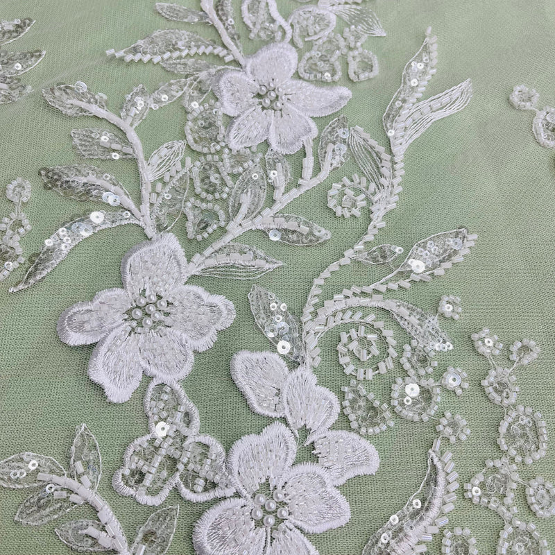 Beaded Lace Fabric Embroidered on 100% Polyester Net Mesh | Lace USA - GD-220703