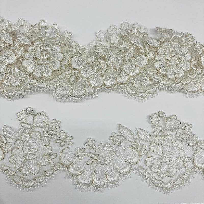 Corded Lace Trimming Embroidered on 100% Polyester Net Mesh | Lace USA - 95377W/1