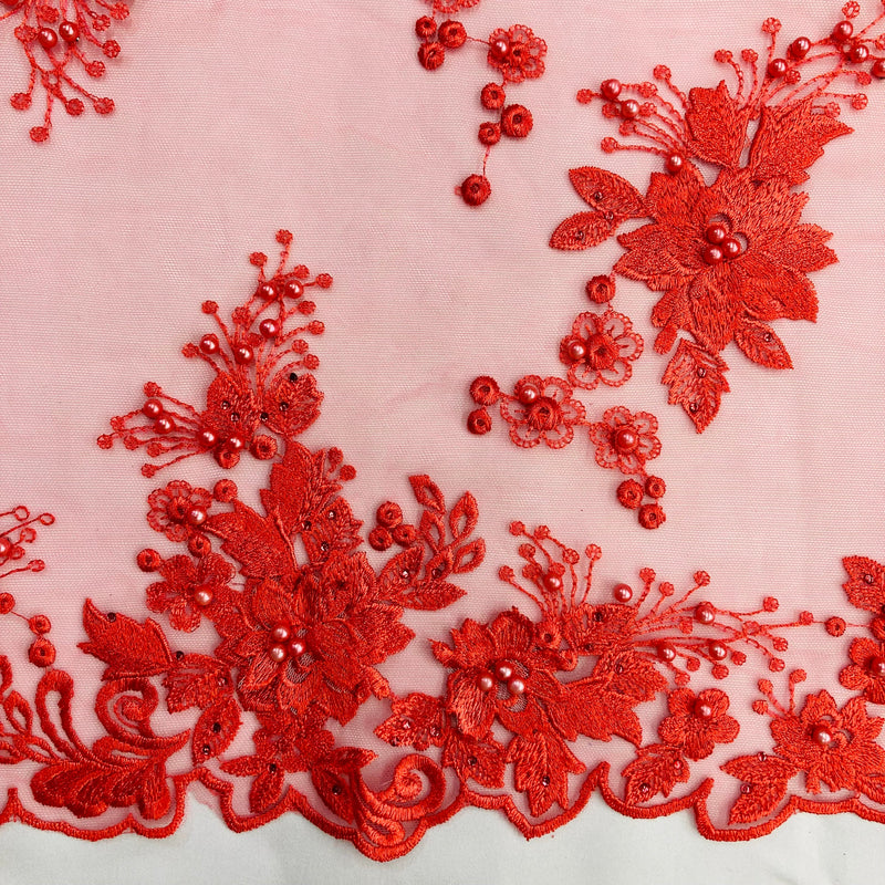 Beaded 3D Floral Lace Fabric Embroidered on 100% Polyester Net Mesh | Lace USA - GD-031