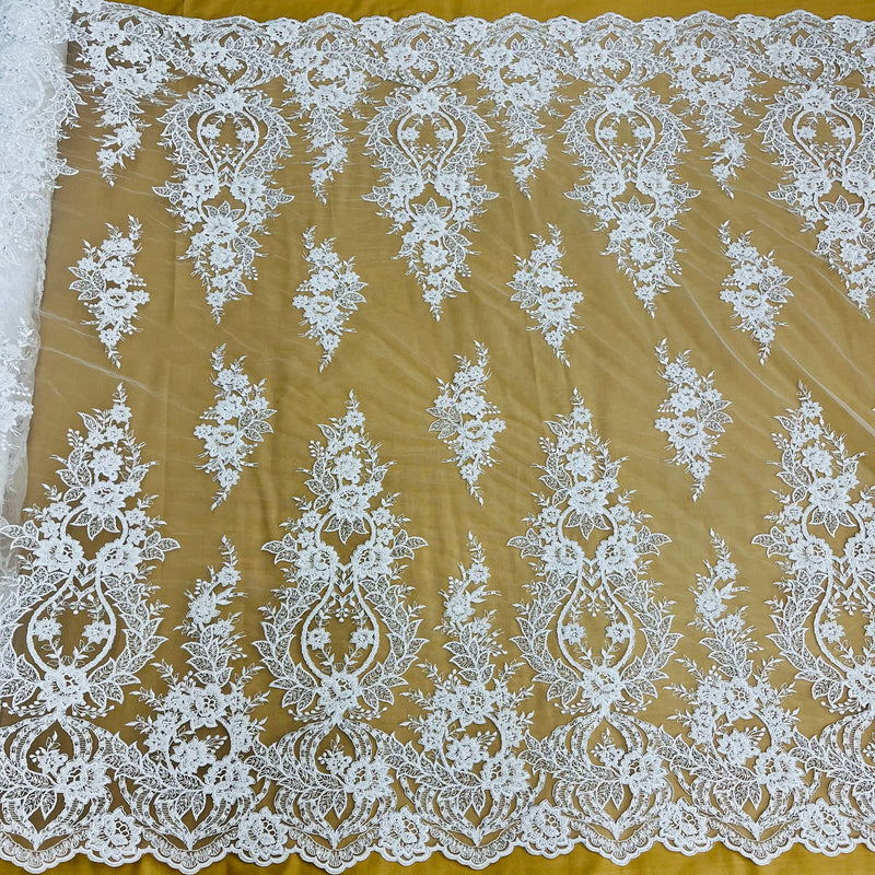 Beaded & Corded Bridal Lace Fabric Embroidered on 100% Polyester Net Mesh | Lace USA - GD-55619