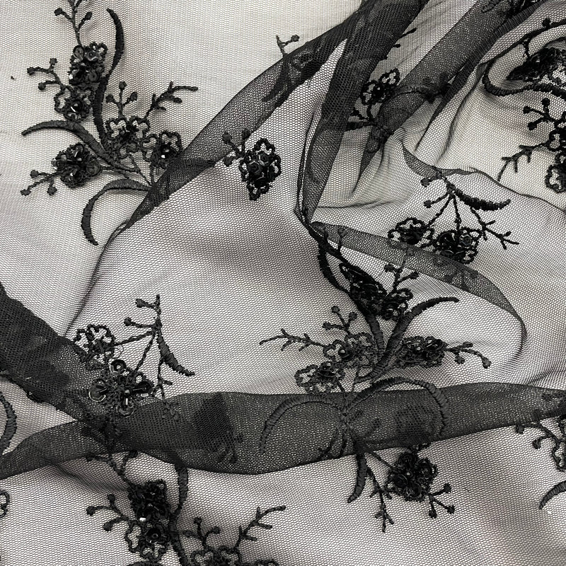 Beaded Lace Fabric Embroidered on 100% Polyester Net Mesh | Lace USA - 42002W-BP