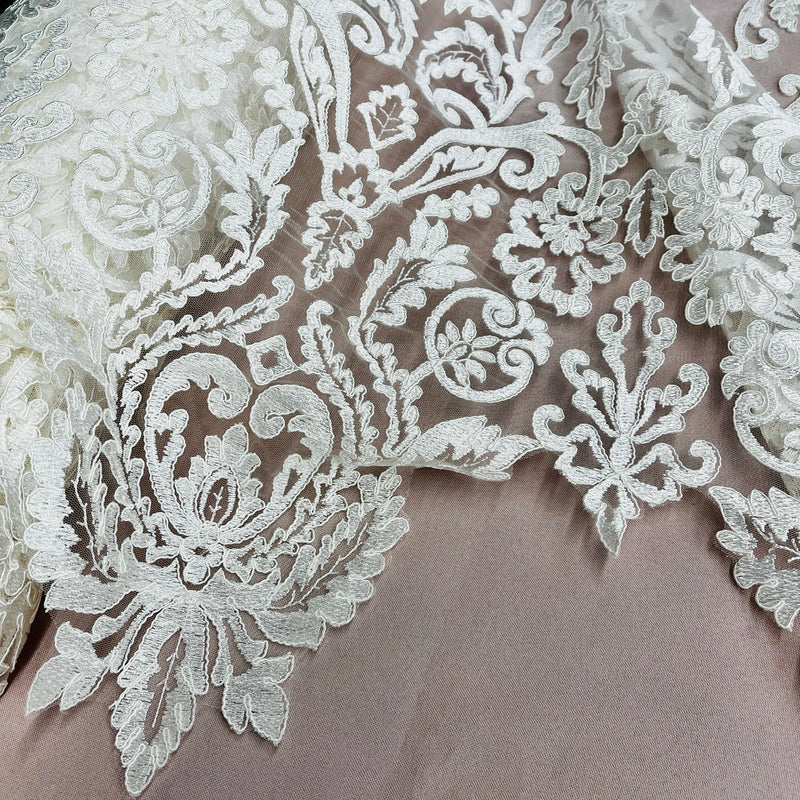 Corded Bridal Lace Fabric Embroidered on 100% Polyester Net Mesh | Lace USA - 96996W