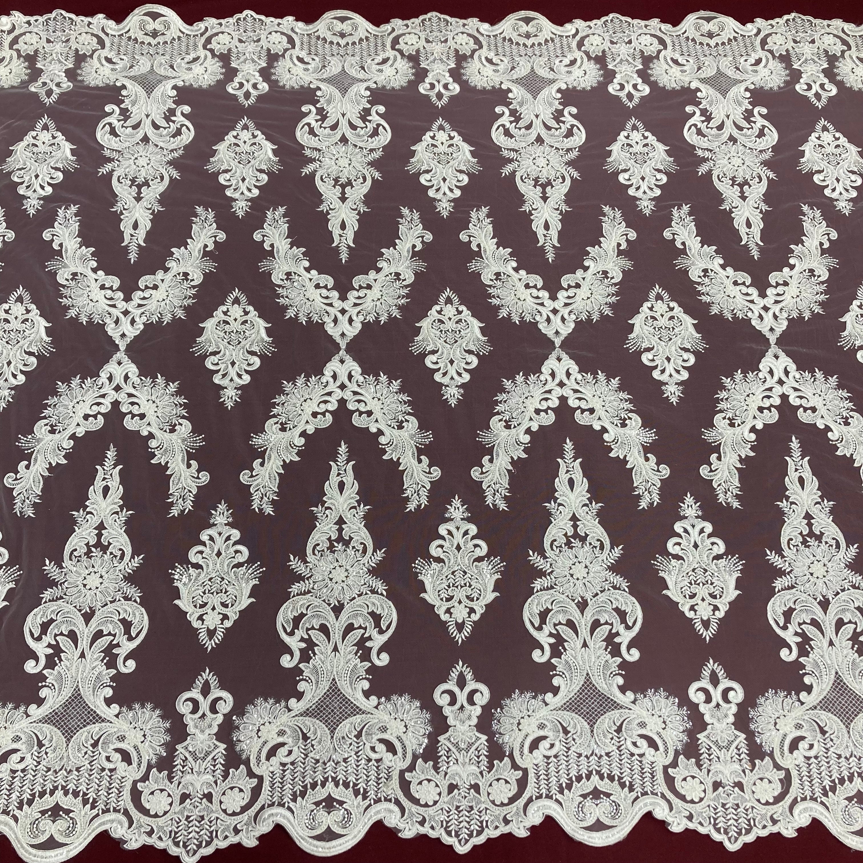 Beaded & Corded Lace Fabric Embroidered on 100% Polyester Net Mesh | Lace USA - GD-58026