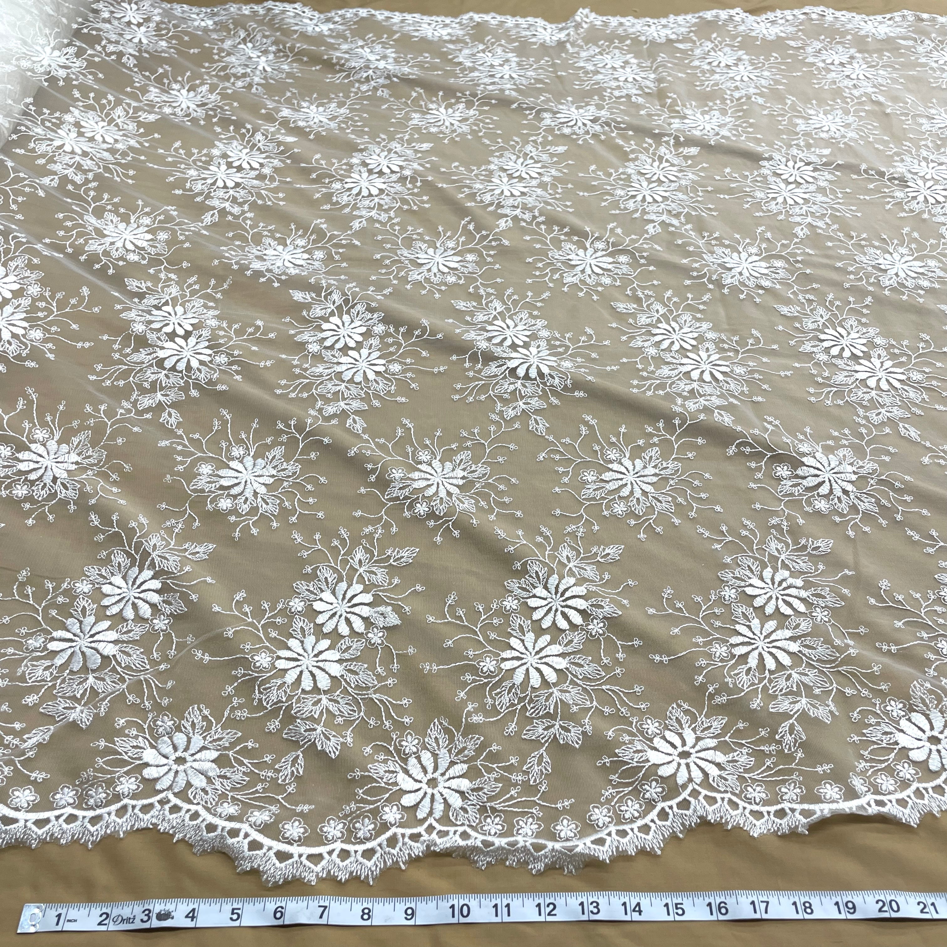Floral Lace Fabric Embroidered on 100% Polyester Net Mesh | Lace USA - 41976W