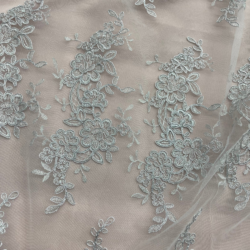 Corded Bridal Lace Fabric Embroidered on 100% Polyester Net Mesh | Lace USA - 97200W